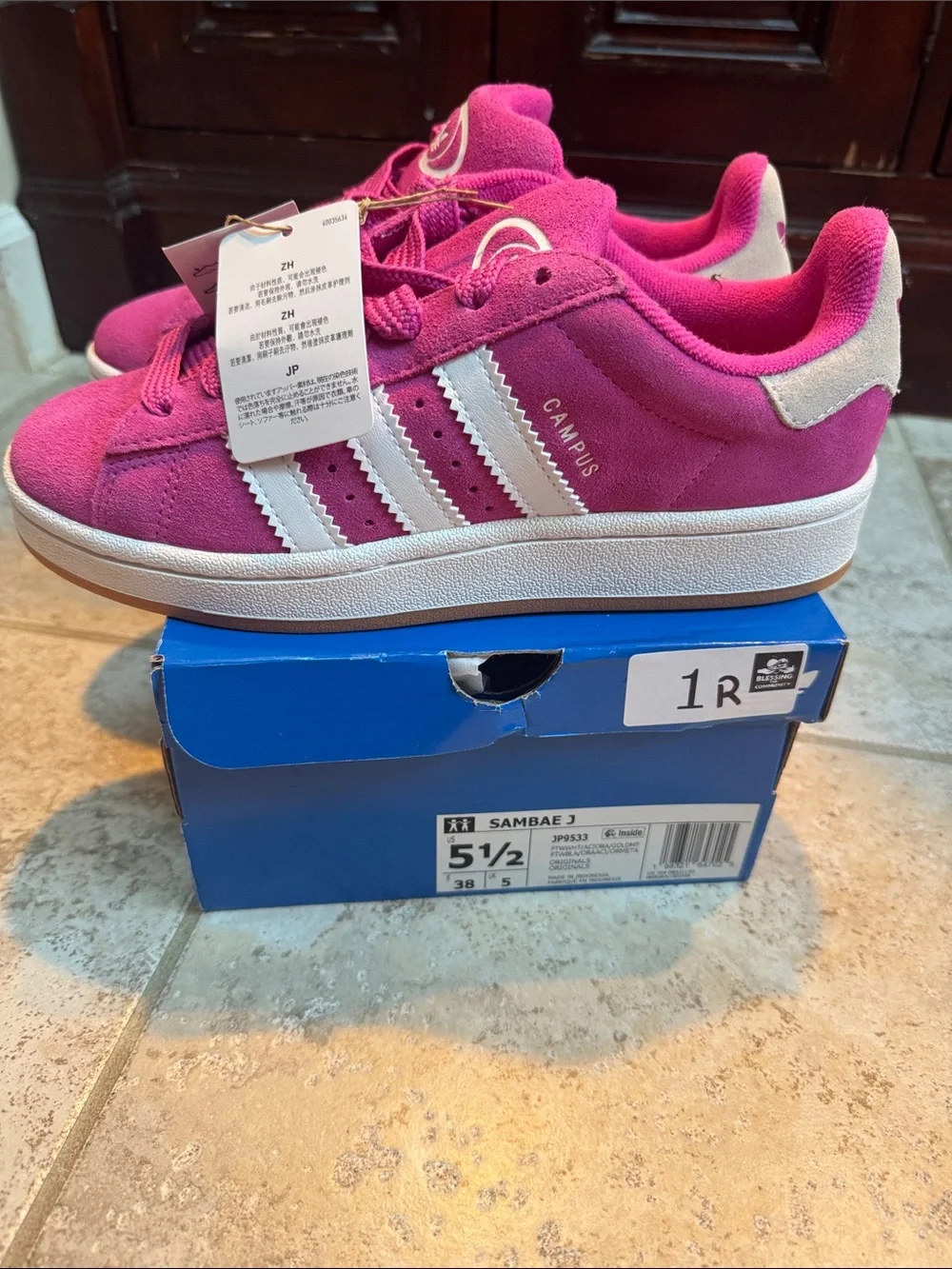 adidas Kids Pink Samba Suede Sneakers with White Stripes